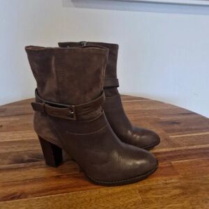 Clarks Brown Leather and Suede Ankle Boots with Buckle